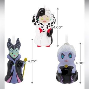 Hallmark Disney Cruella De Vil, Ursula, and Maleficent Decoupage ornament set